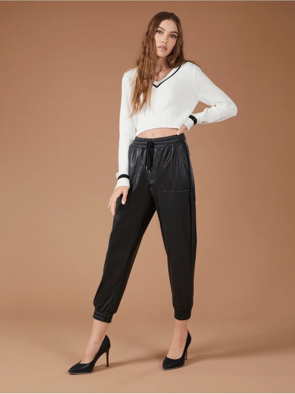 BCBGMaxAzria Black Faux Leather Jogger Pants
